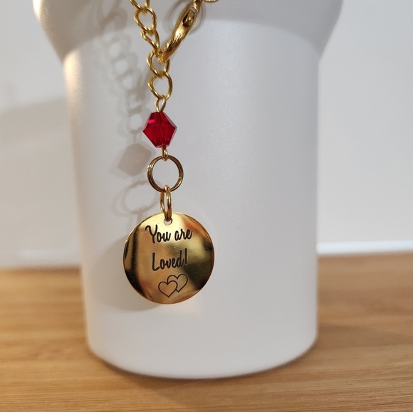 Hand Crafted Stanley Cup Charm Cup Handle Tumbler Gold You Are Loved Pendant - Picture 4 of 7